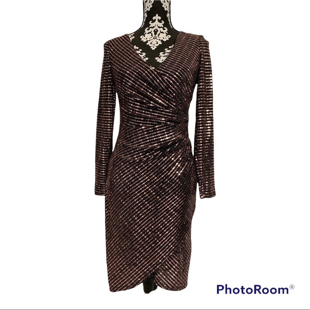 Nightway Sequined Faux-Wrap Dress
